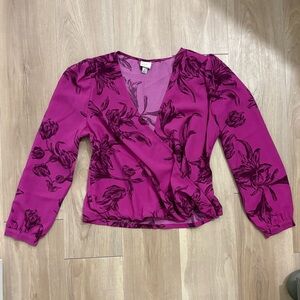 Magenta Wrap-Style Blouse